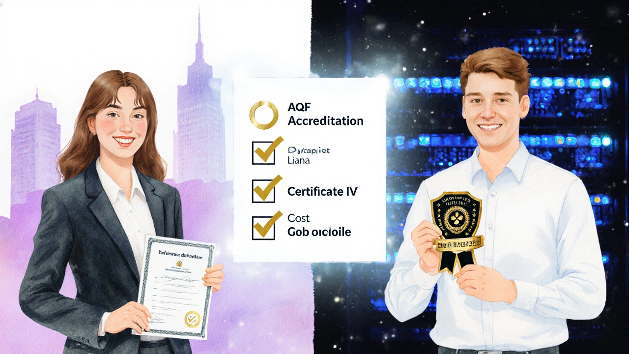 Maya and Liam with their certificates leading to job icons and a checklist.